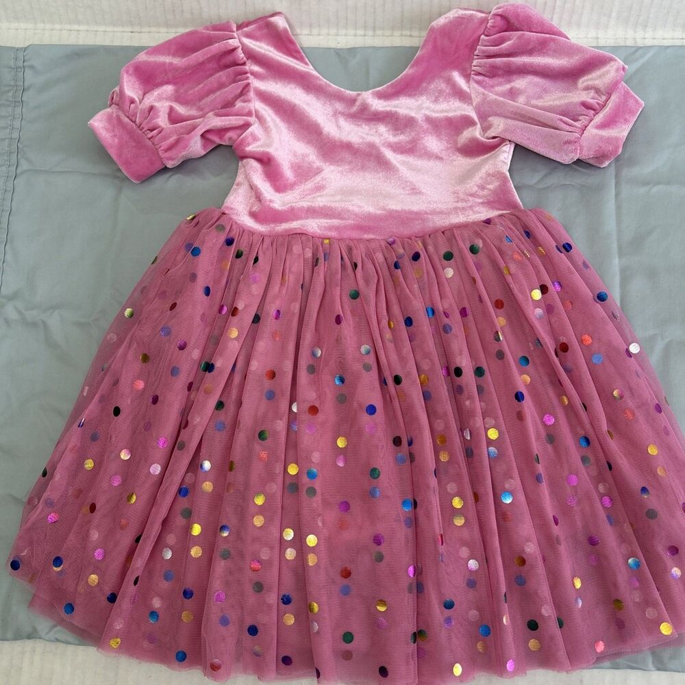 Ollie Jay Diana Puff Dress in Bubblegum Confetti Velvet Top Tulle Bottom Sz 3
